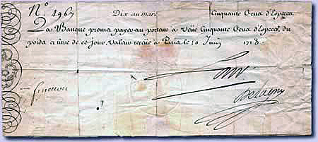 Документ за підписом Джона Ло (верхній), 1718 р. Документ за підписом Джона Ло (верхній), 1718 р.