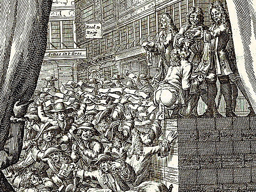 Карикатура, яка висміює паризькі звичаї часів занепаду «Системи Ло», 1720-і рр. Карикатура, яка висміює паризькі звичаї часів занепаду «Системи Ло», 1720-і рр.