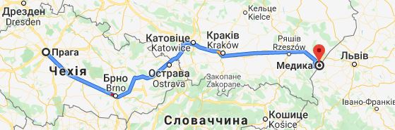 Карта руху поїзда Прага-Краків-Пшемисль-Медика Карта руху поїзда Прага-Краків-Пшемисль-Медика