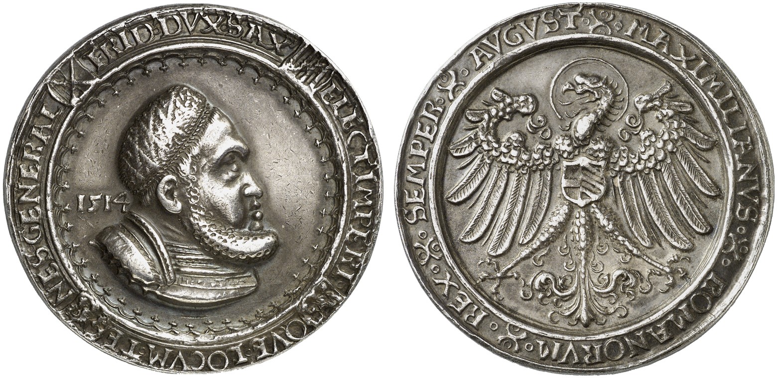 Двойной гульденгрошен 1514 г. Саксония, курфюрст Фридрих III Мудрый. Двойной гульденгрошен 1514 г. Саксония, курфюрст Фридрих III Мудрый.