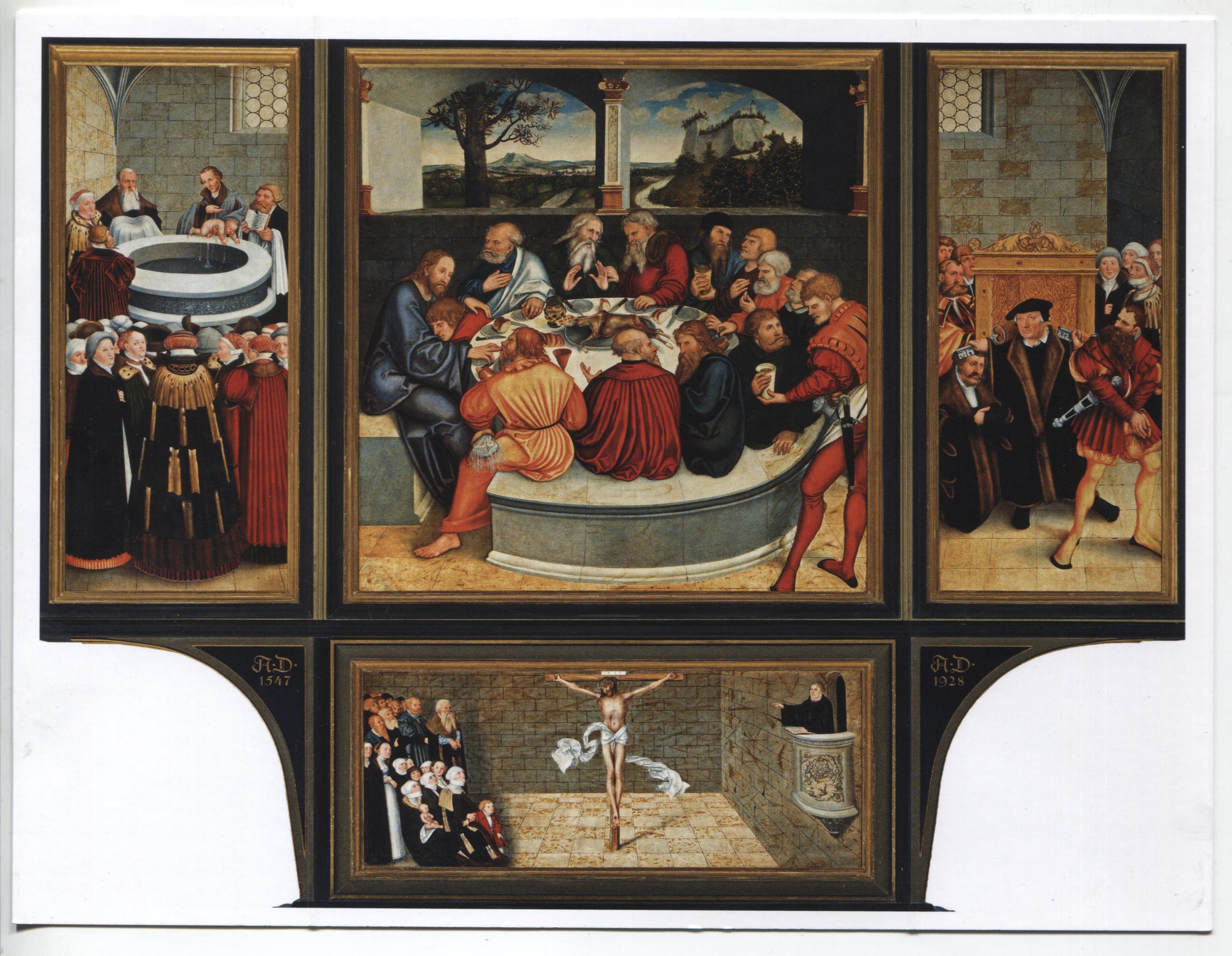 Вівтар Реформації в замковій церкві Віттенберга-Лютерштадта. Художники Лукас Кранах Старший і Лукас Кранах Молодший, 1530-і рр.