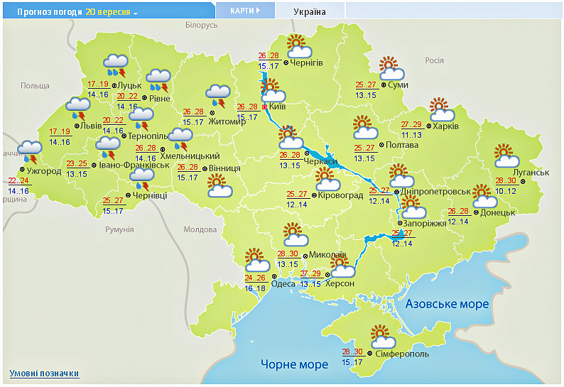 Прогноз погоди на 20 вересня