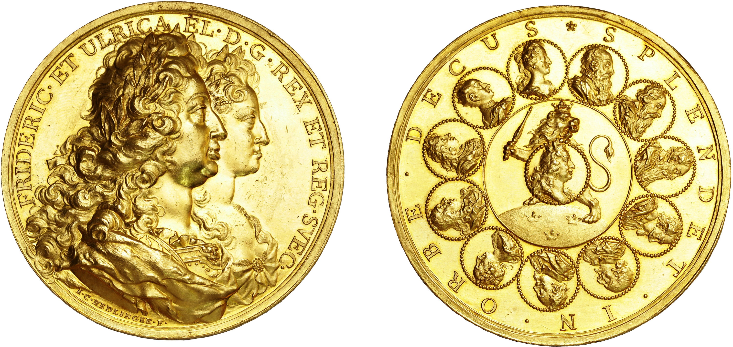 Монета-медаль вартістю 40 дукатів 1723 р., присвячена королівській родині Швеції. Раритет