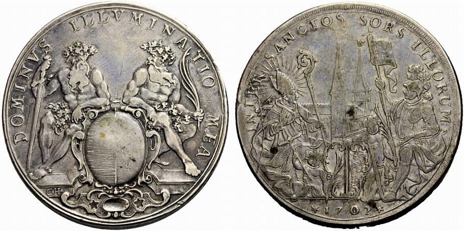 Монета в 2 &frac12; шауталера. Город Люцерн. Серебро, 1702 г. (отчеканена в 1712 г.)