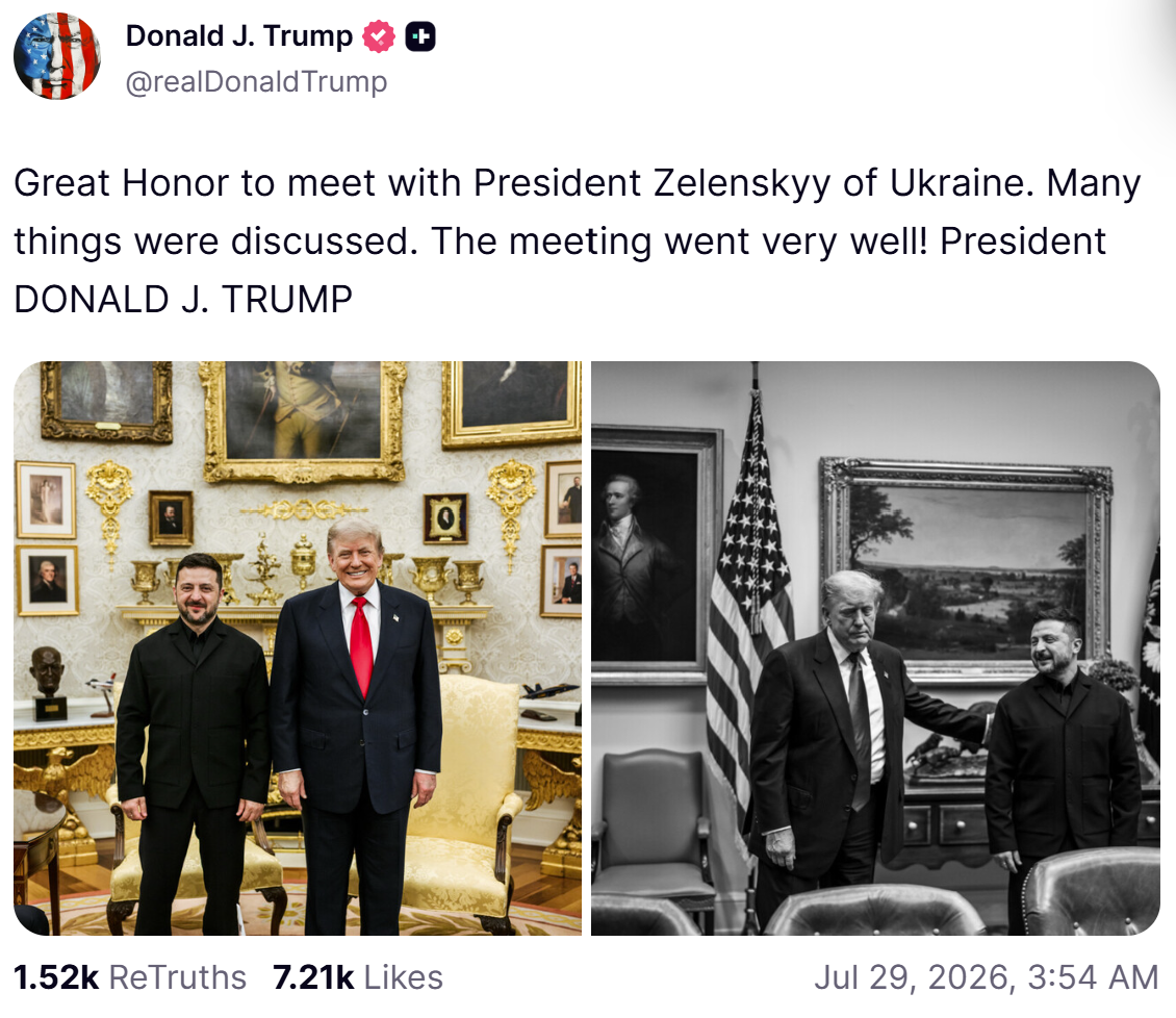 «Велика честь»: Трамп прокоментував зустріч із Зеленським в Овальному кабінеті