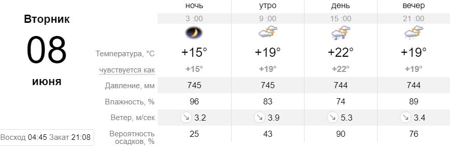 Погода на 8 червня. Скріншот з сайту sinoptik.ua
