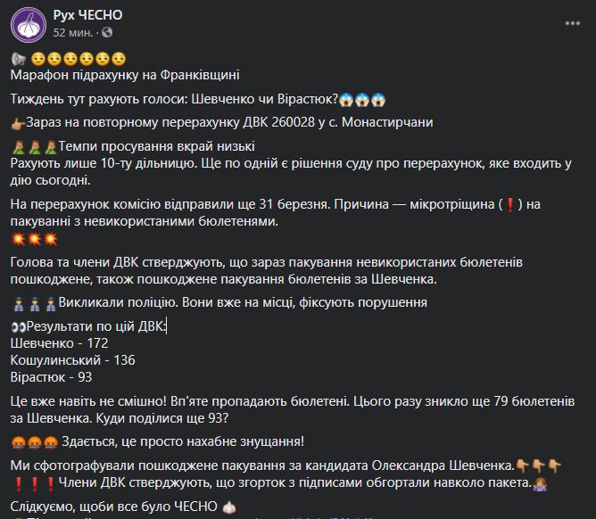 Скриншот с facebook.com/chesno.movement