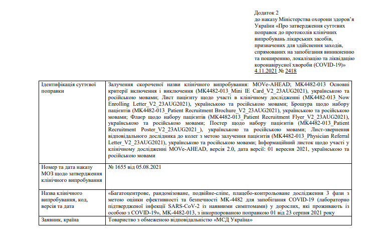 Скриншот с приказа Минздрава