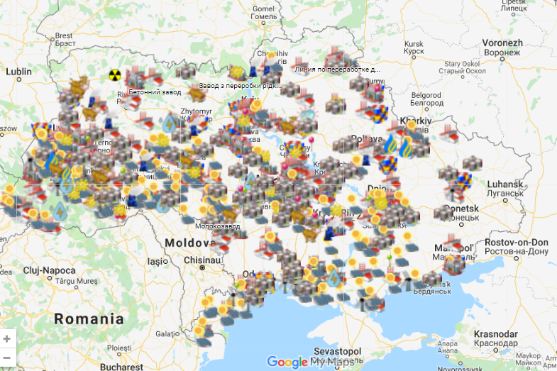 Рис. 3. Карта розміщення нових виробничих об’єктів в Україні, 2015—2019 роки