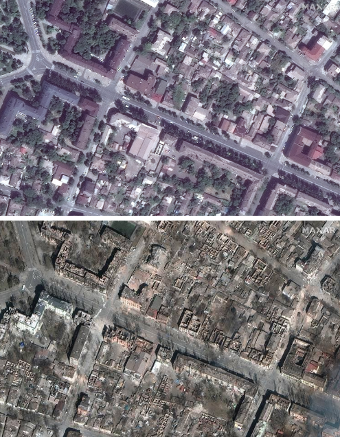 Фото Маріуполя зі супутника до та після штурму міста росіянами.