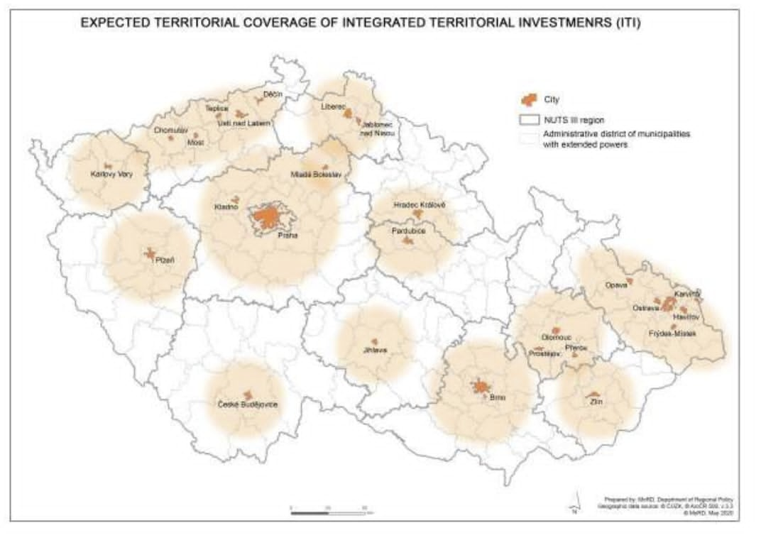    Рисунок 2. Покриття території Чеської республіки ІТІ  Джерело: Стратегія регіонального розвитку Чеської Республіки 2021+