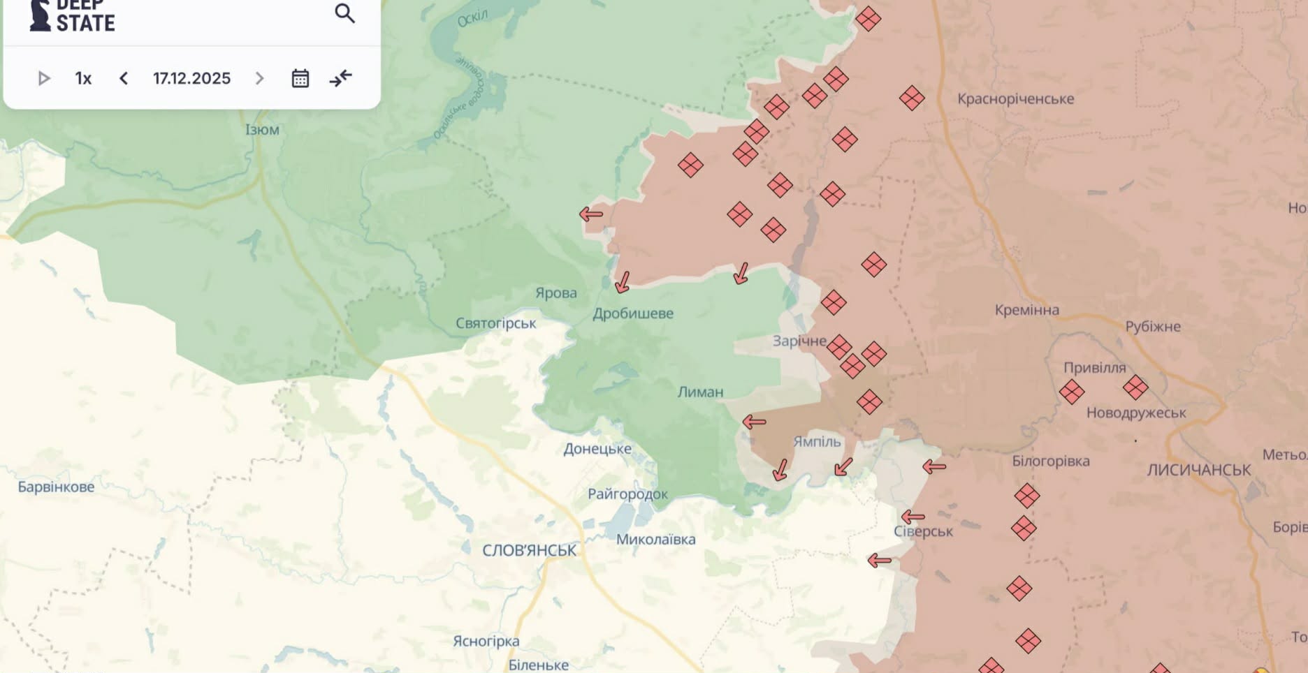 Ориентировочная карта боевых действий на 17 декабря в 22:34/DeepStateMap