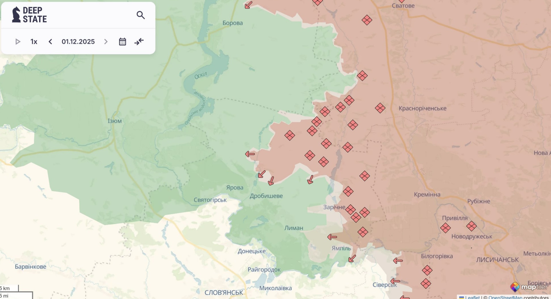 Орієнтовна карта бойових дій станом на 1 грудня о 23:31 / DeepStateMap
