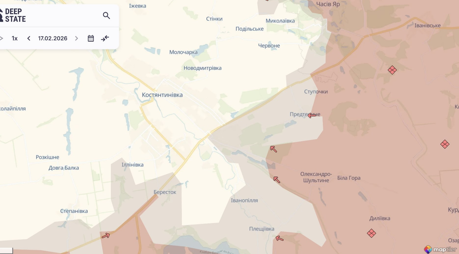 Орієнтовна карта бойових дій на 17 лютого о 23:46/DeepStateMap