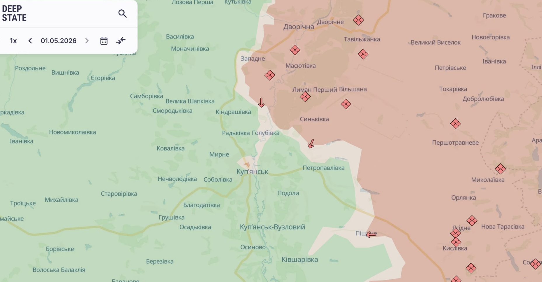 Орієнтовна карта бойових дій на 1 травня о 22:50/DeepStateMap
