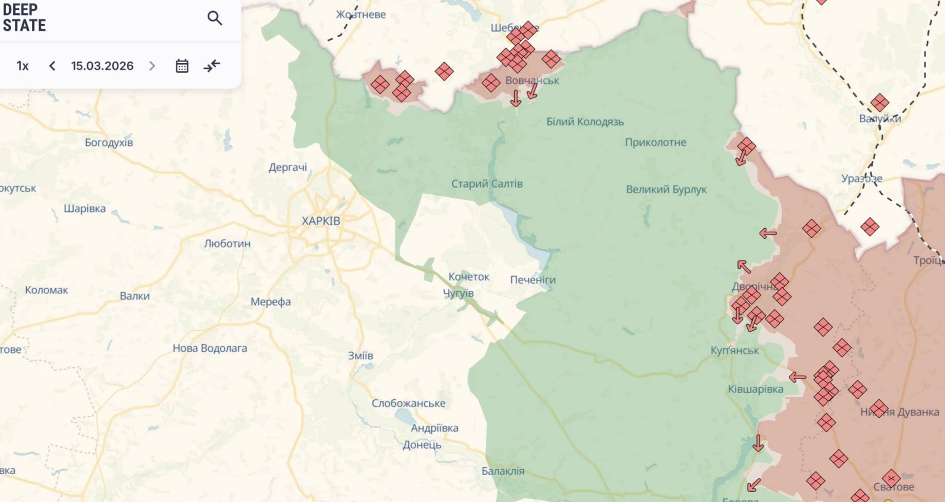 Ориентировочная карта боевых действий на 15 марта в 22:54/DeepStateMap