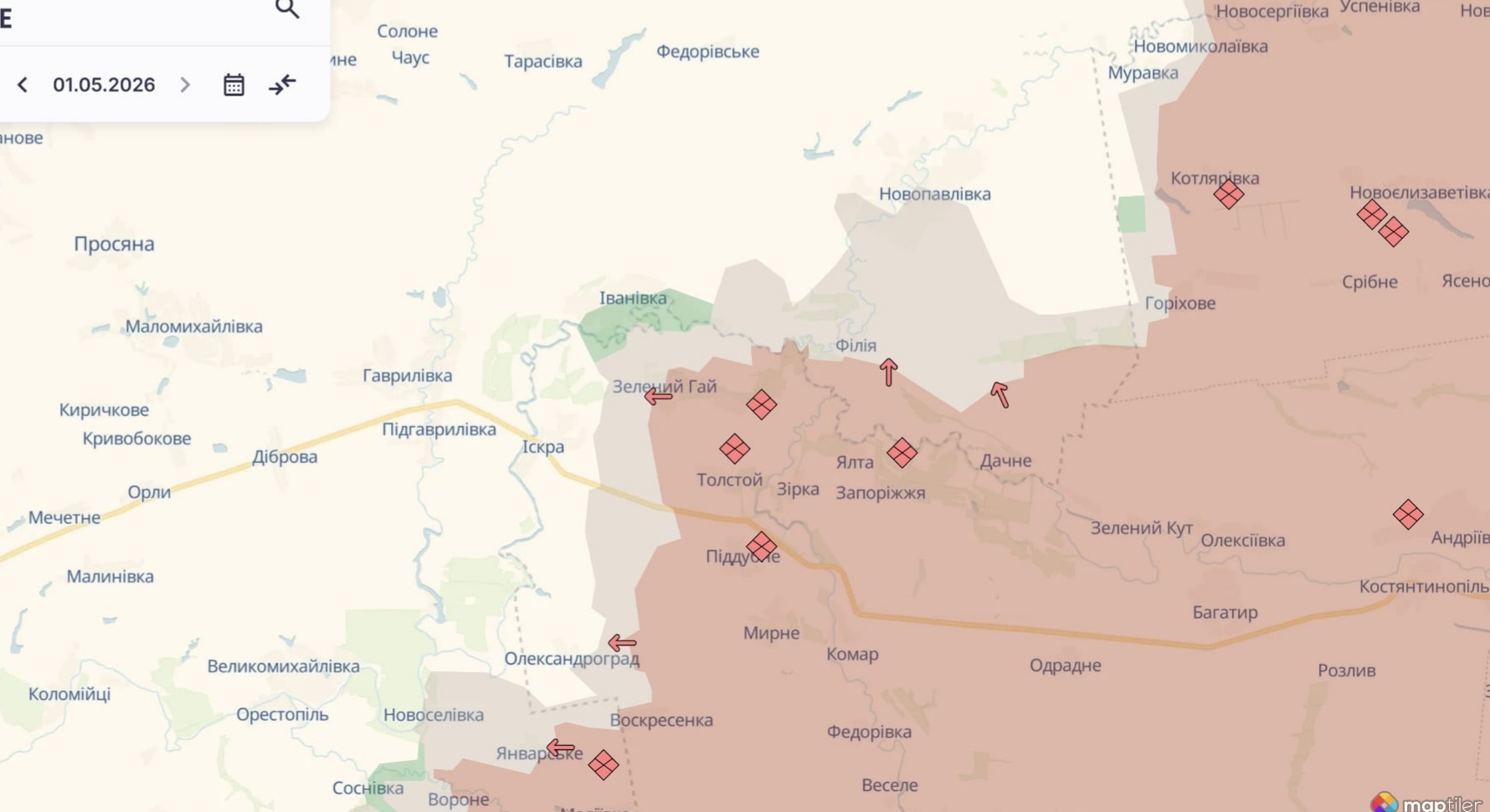 Орієнтовна карта бойових дій на 1 травня о 22:50/DeepStateMap