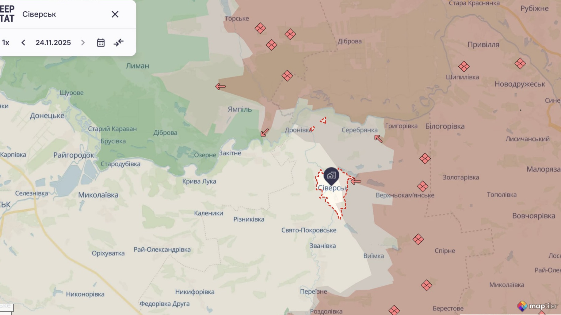 Орієнтовна карта бойових дій станом на 24 листопада о 22:38 / DeepStateMap