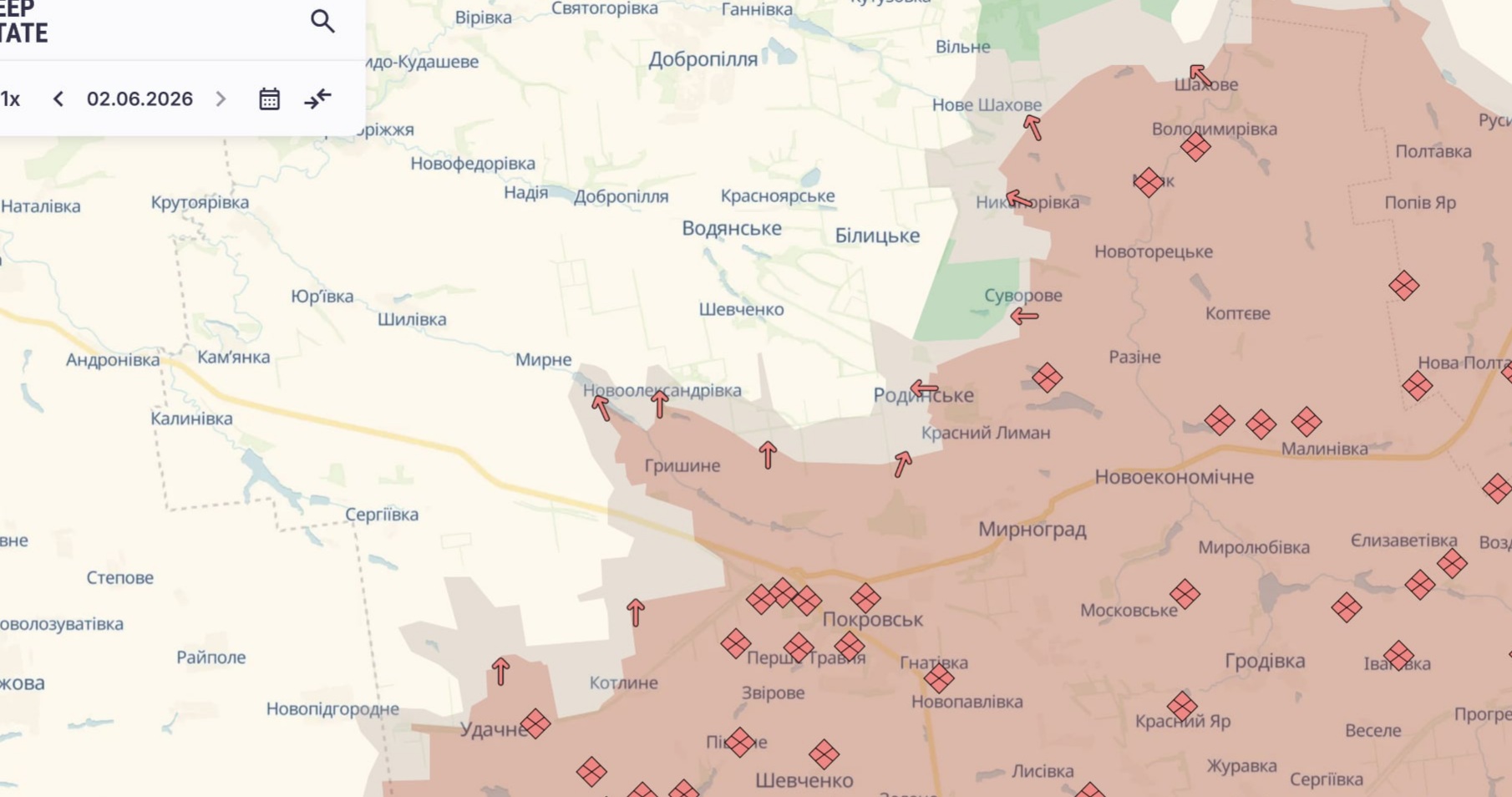 Ориентировочная карта боевых действий на 1 июня в 22:55/DeepStateMap