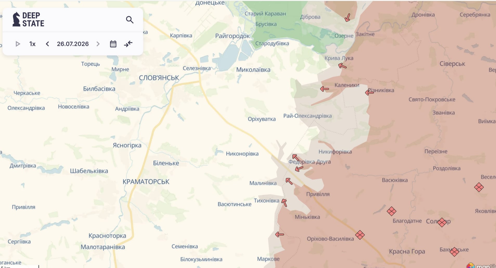 Орієнтовна карта бойових дій на 26 липня о 23:19/DeepStateMap