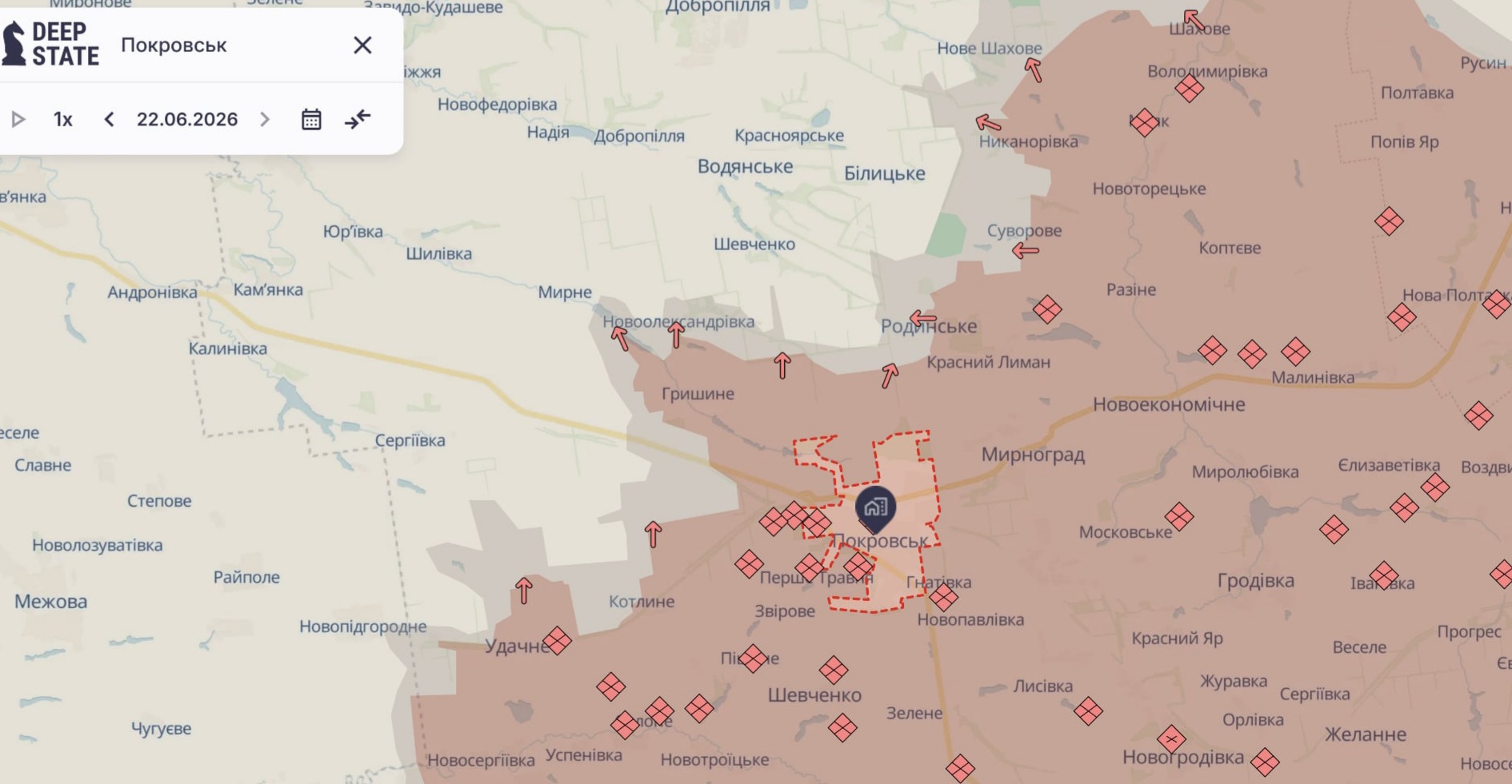 Орієнтовна карта бойових дій на 22 червня о 17:01/DeepStateMap