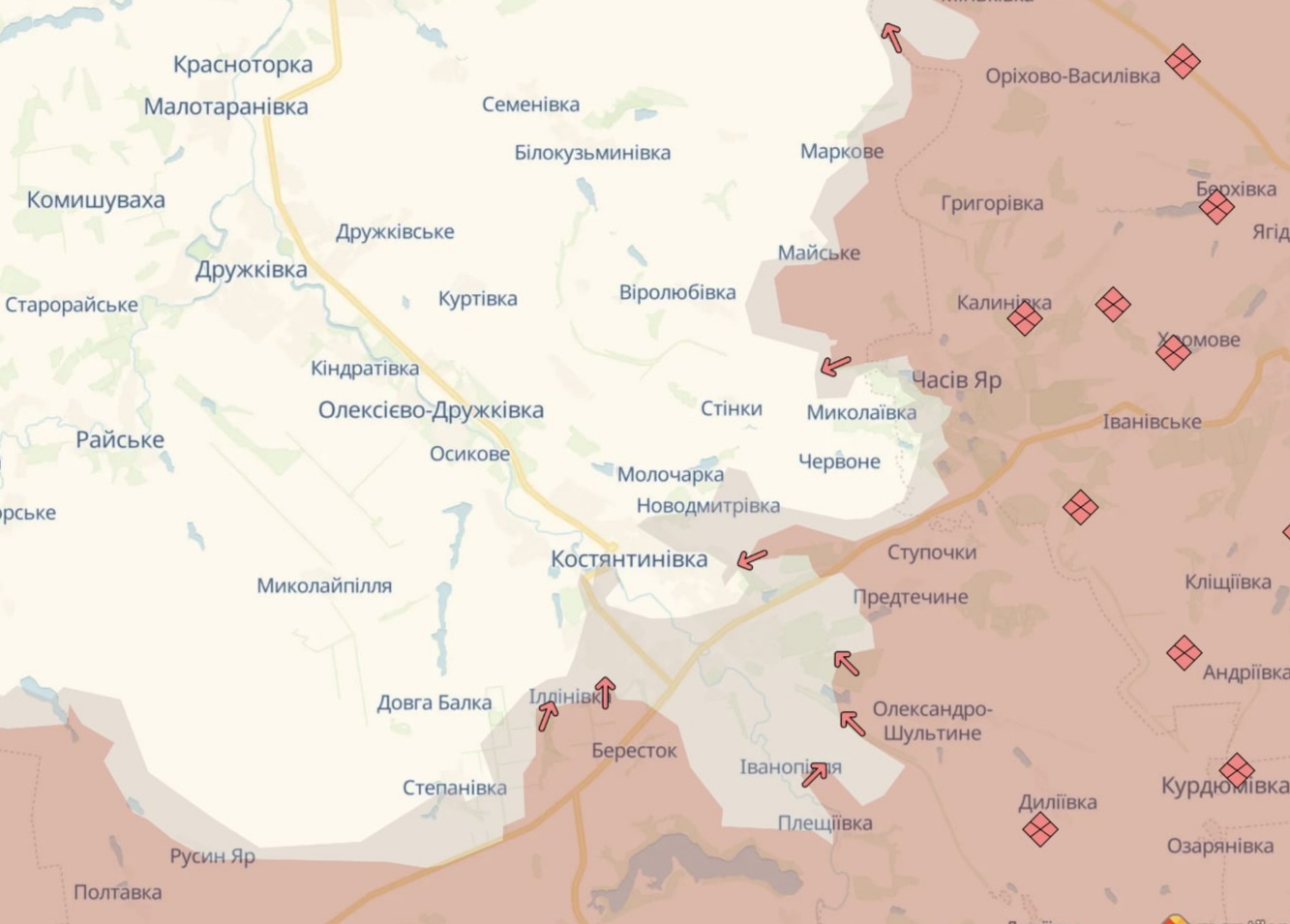 Орієнтовна карта бойових дій станом на 26 червня о 21:55 / DeepStateMap