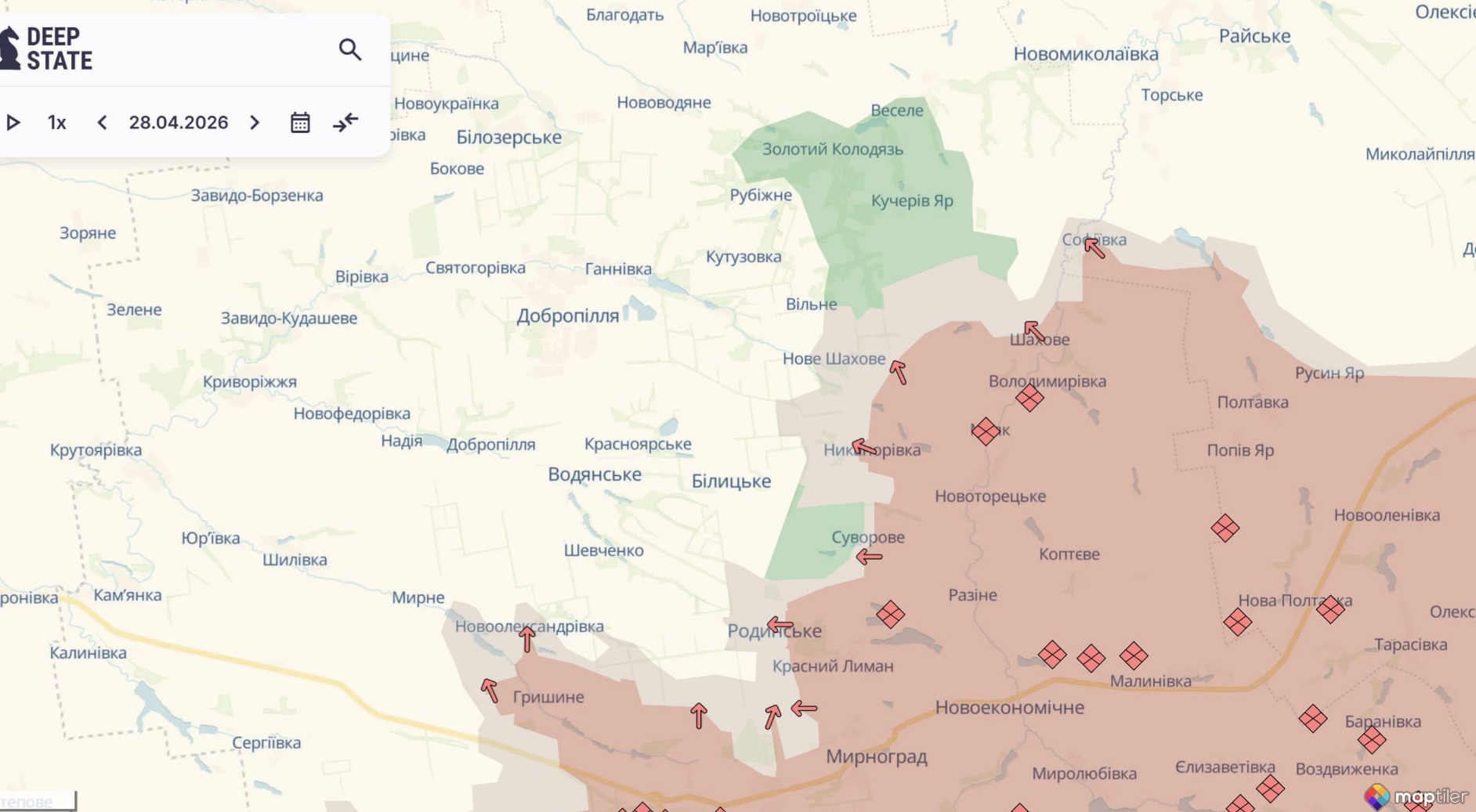 Орієнтовна карта бойових дій на 29 квітня о 23:43/DeepStateMap
