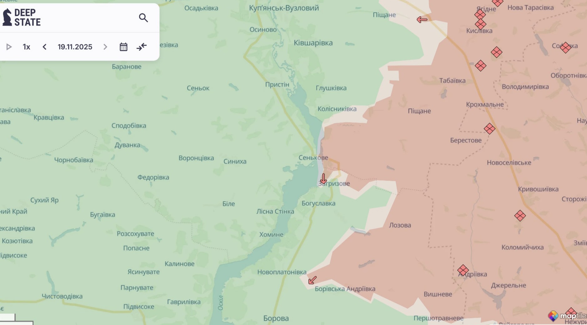 Орієнтовна карта бойових дій станом на 19 листопада о 22:51 / DeepStateMap
