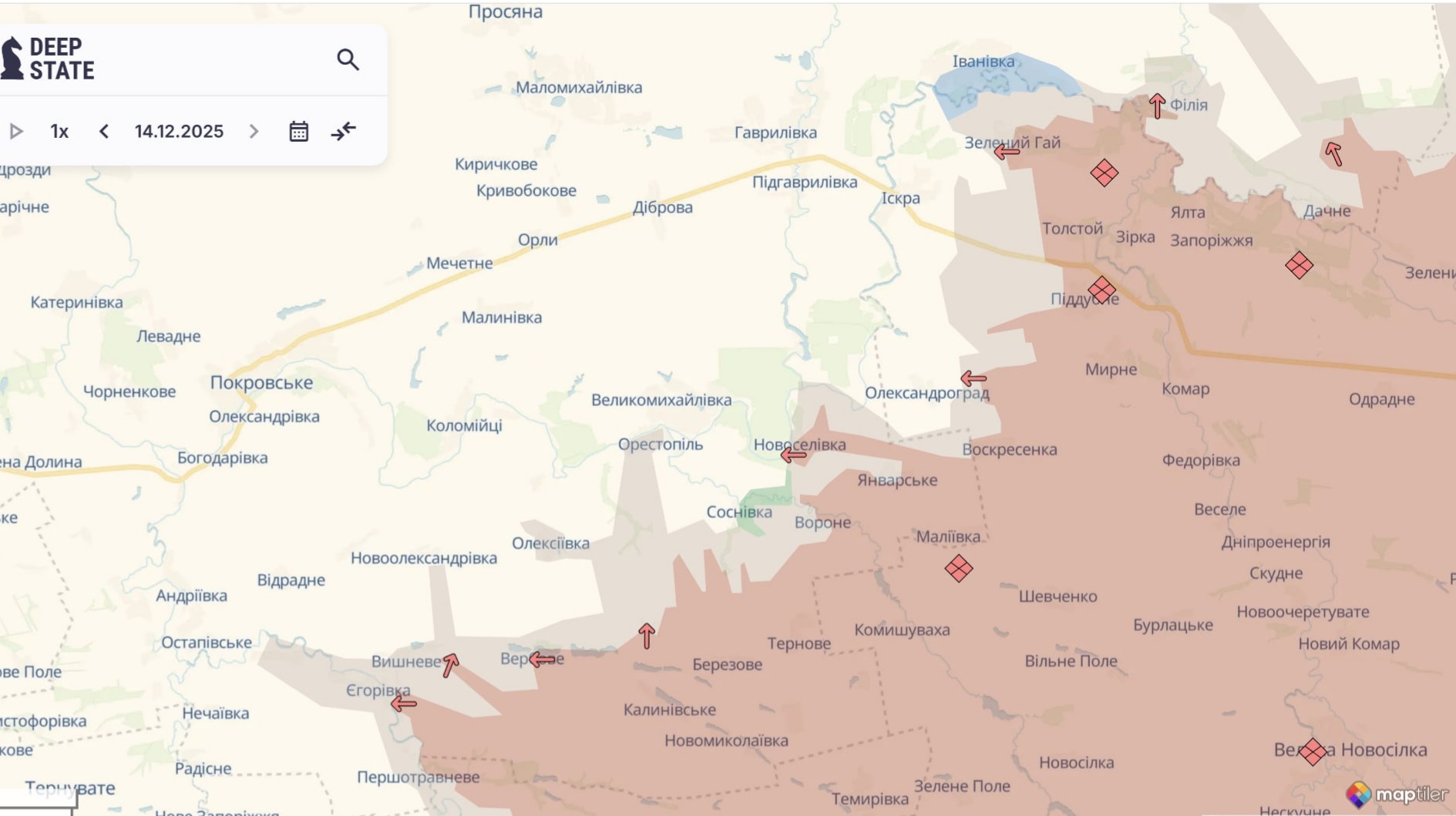 Орієнтовна карта бойових дій станом на 14 грудня о 13:11 / DeepStateMap Орієнтовна карта бойових дій станом на 14 грудня о 13:11 / DeepStateMap