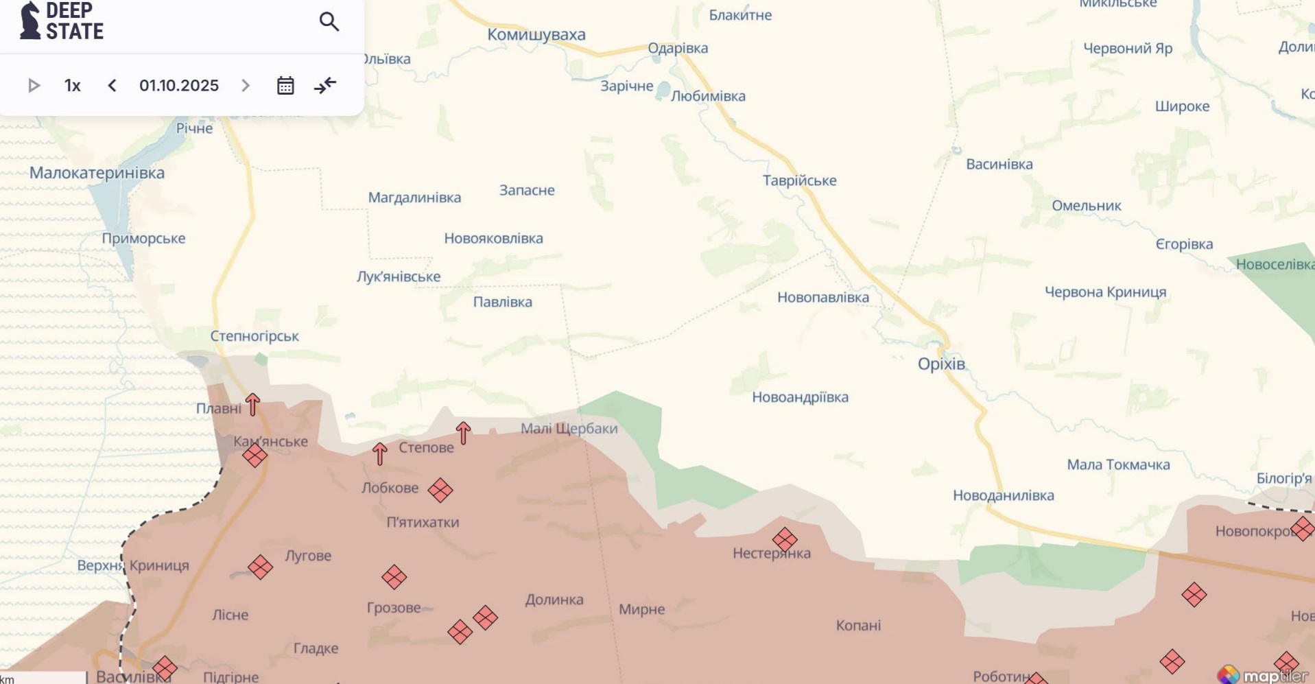 Ориентировочная карта боевых действий на 2 октября в 16:40/DeepStateMap Ориентировочная карта боевых действий на 2 октября в 16:40/DeepStateMap