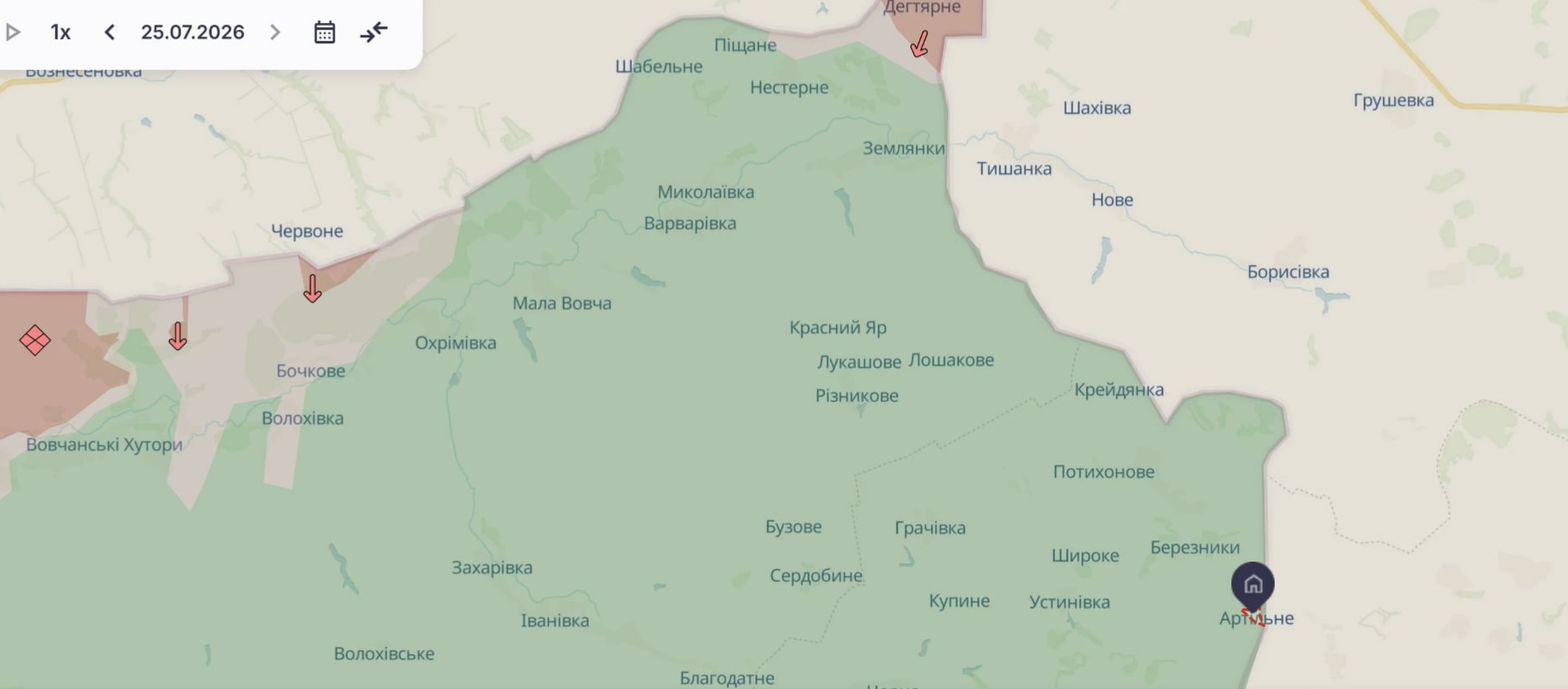 Орієнтовна карта бойових дій на 25 липня о 19:58/DeepStateMap