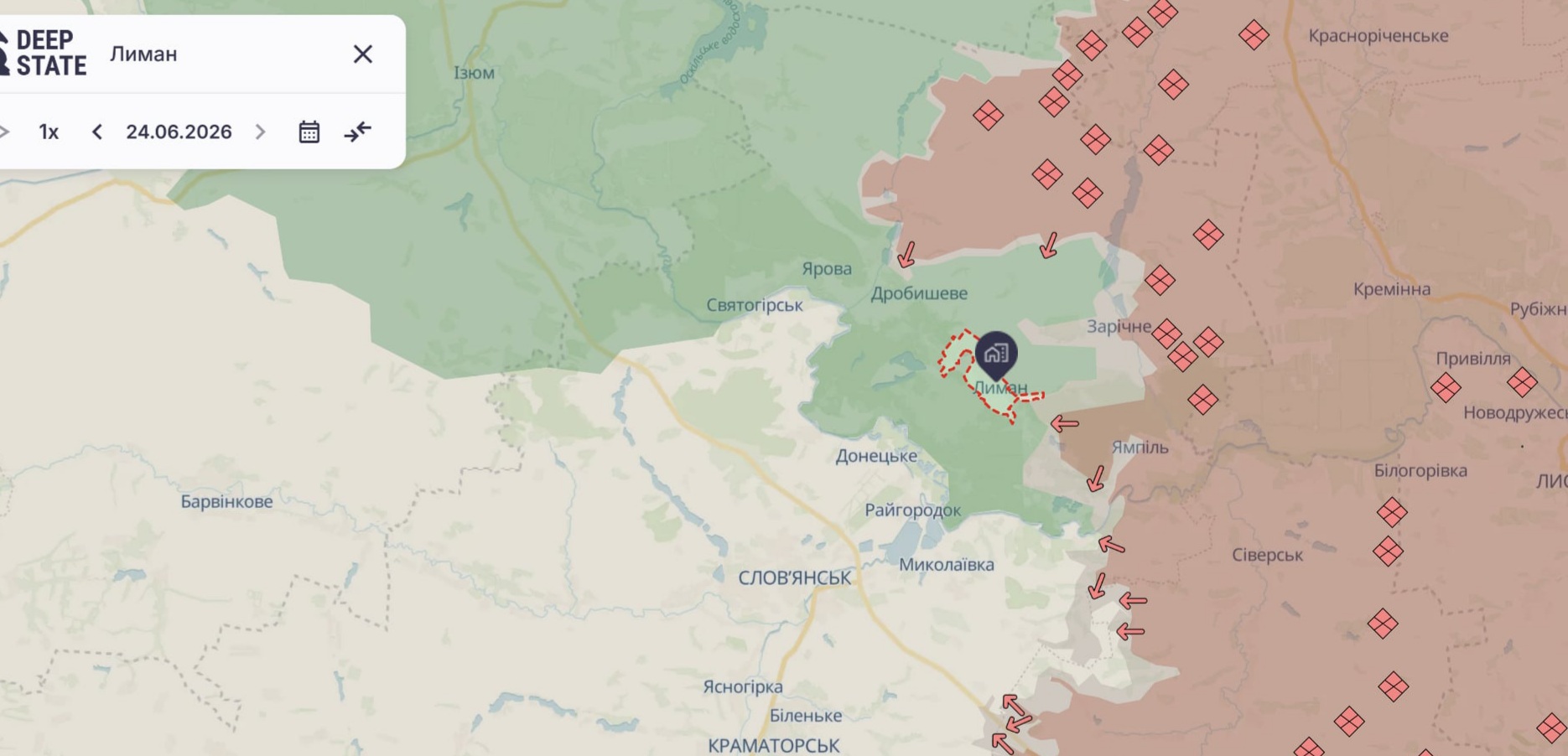 Орієнтовна карта бойових дій на 24 червня о 16:04/DeepStateMap