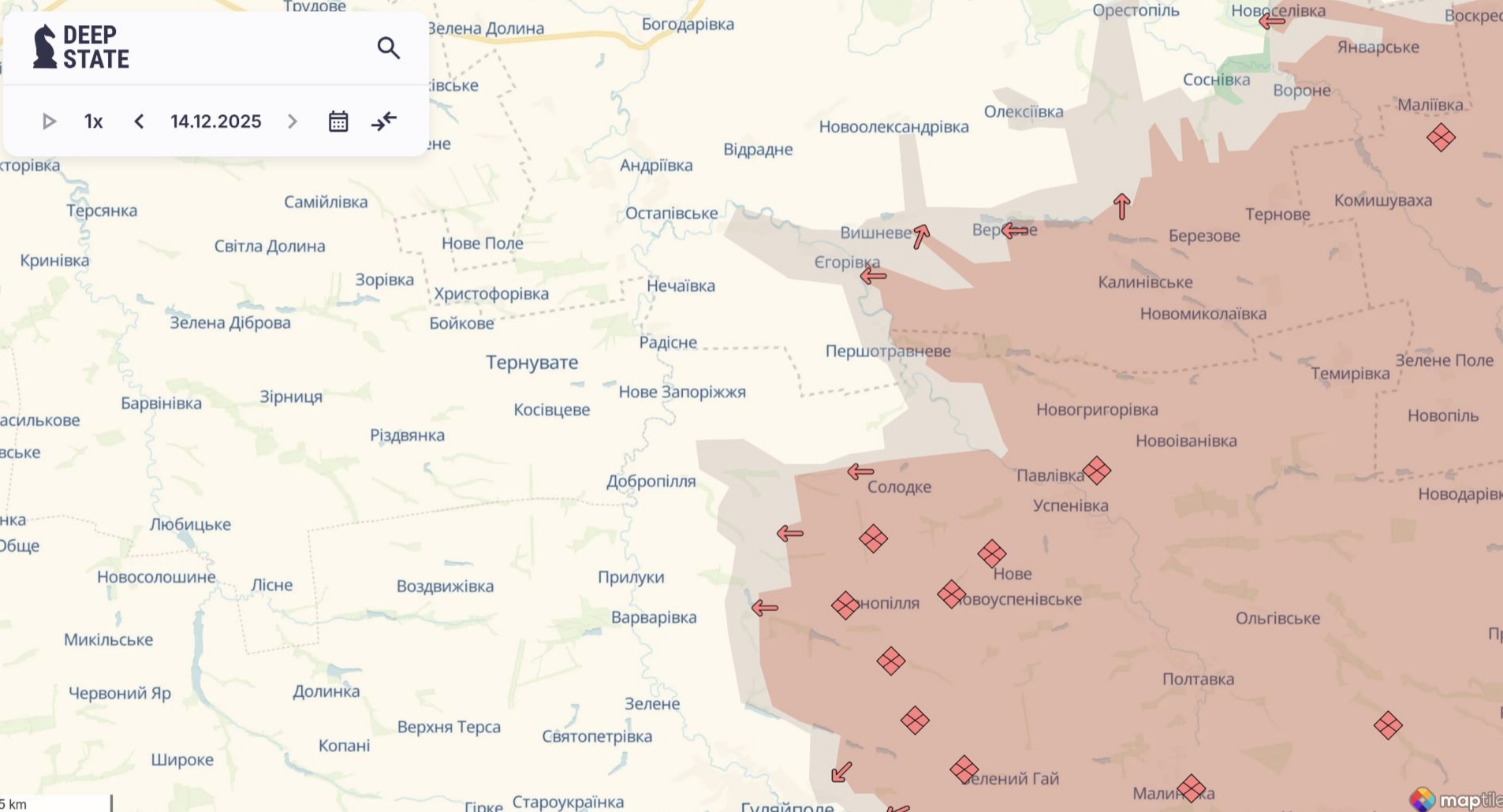 Орієнтовна карта бойових дій станом на 14 грудня о 13:11 / DeepStateMap