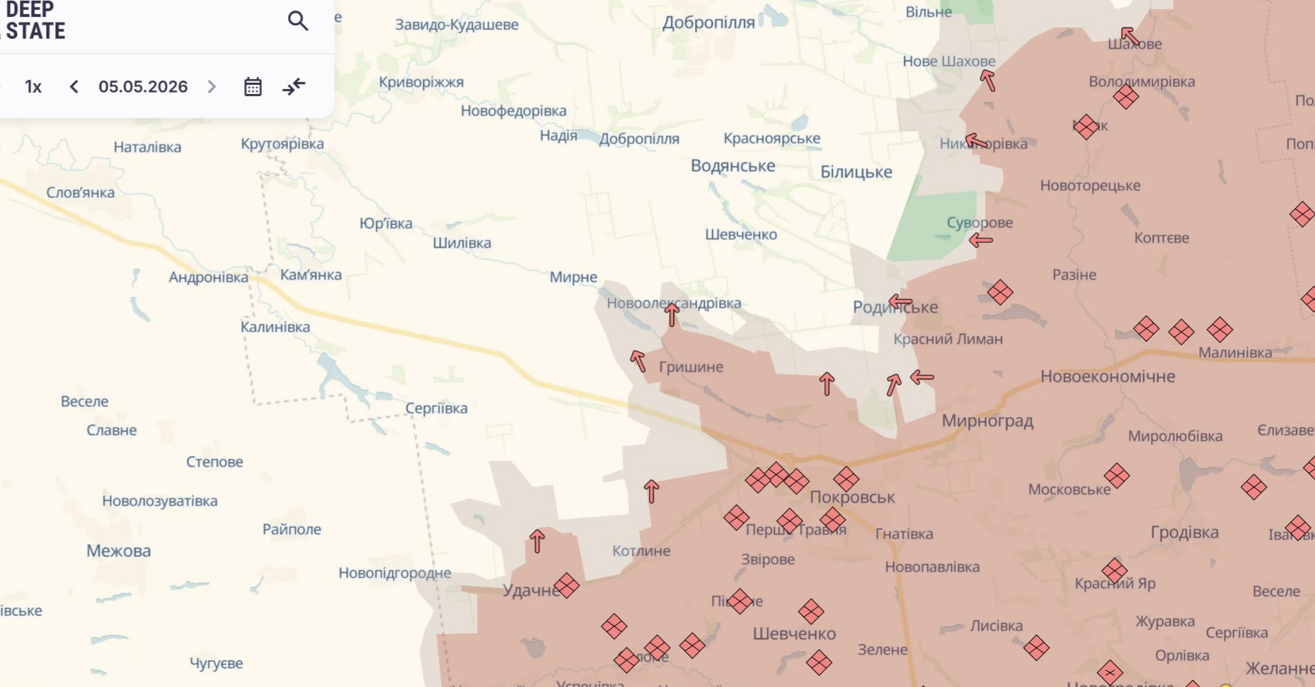 Ориентировочная карта боевых действий на 5 мая в 22:02/DeepStateMap