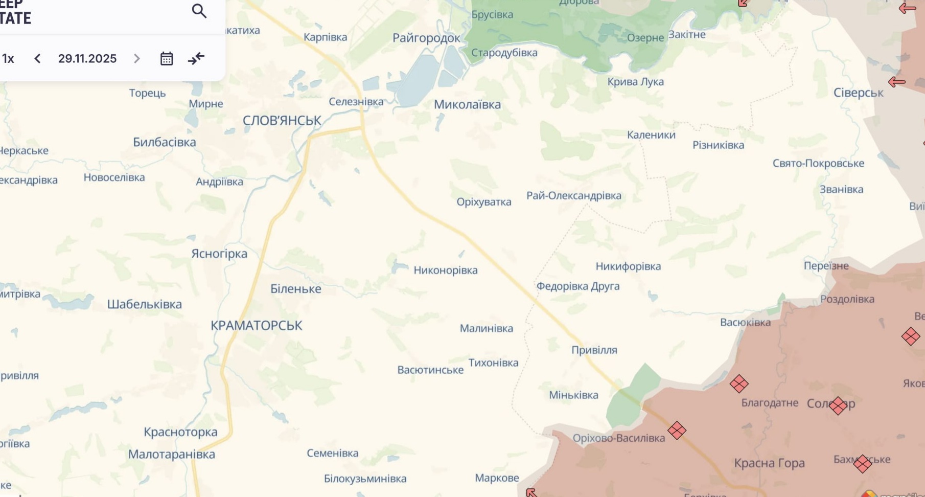 Орієнтовна карта бойових дій станом на 30 листопада о 23:09 / DeepStateMap