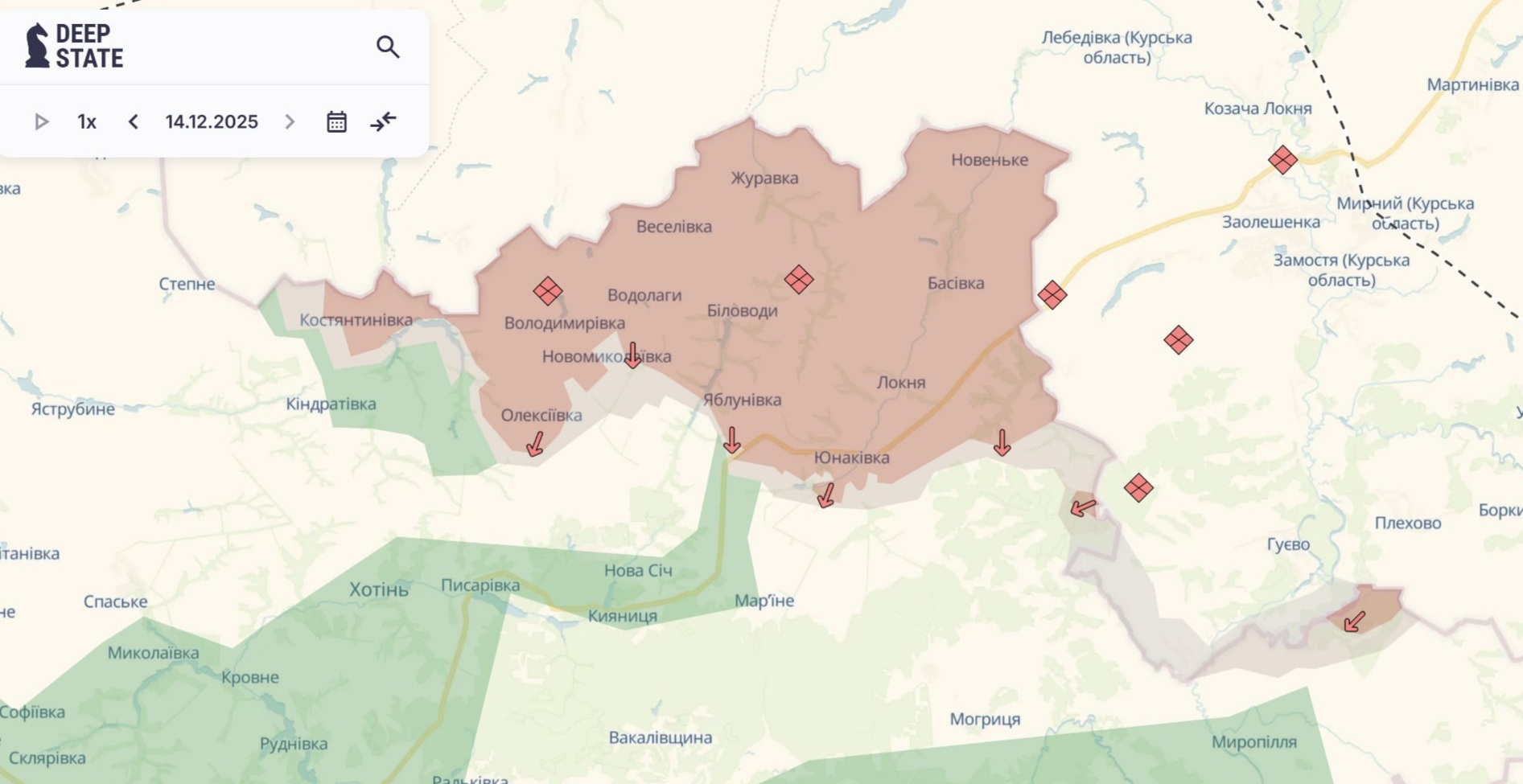 Орієнтовна карта бойових дій станом на 14 грудня о 13:11 / DeepStateMap