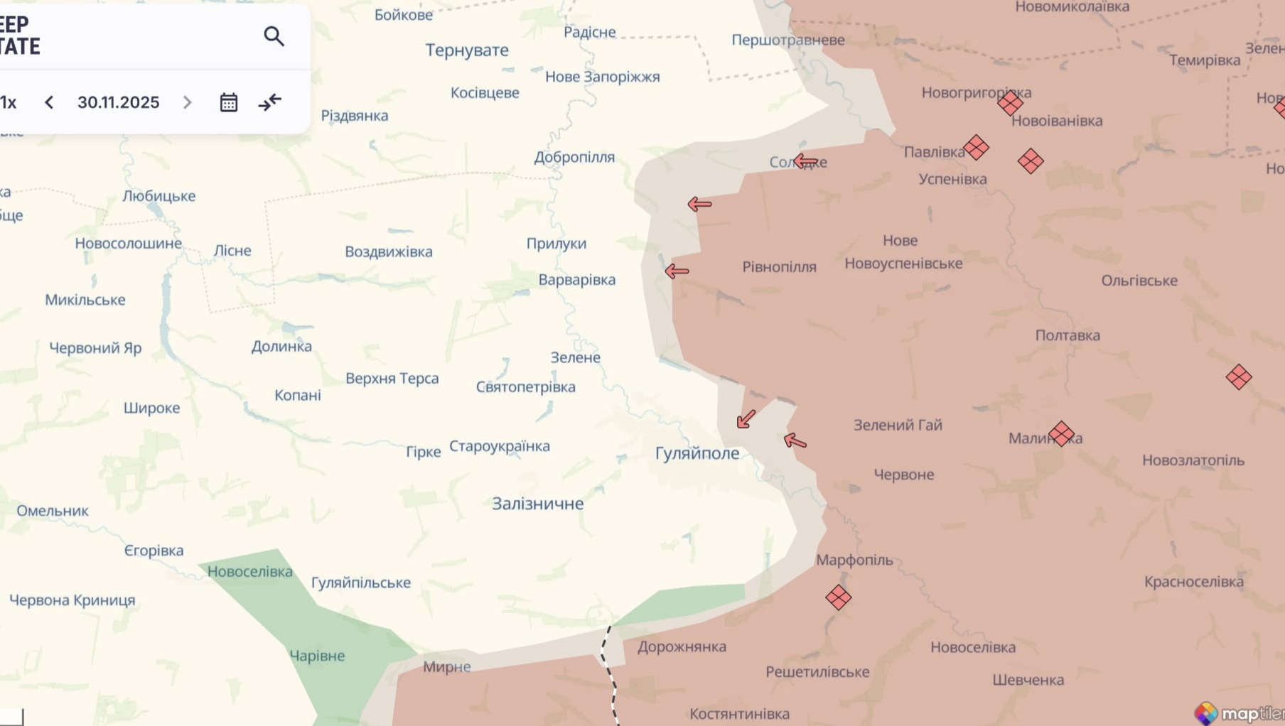 Орієнтовна карта бойових дій станом на 30 листопада о 23:09 / DeepStateMap