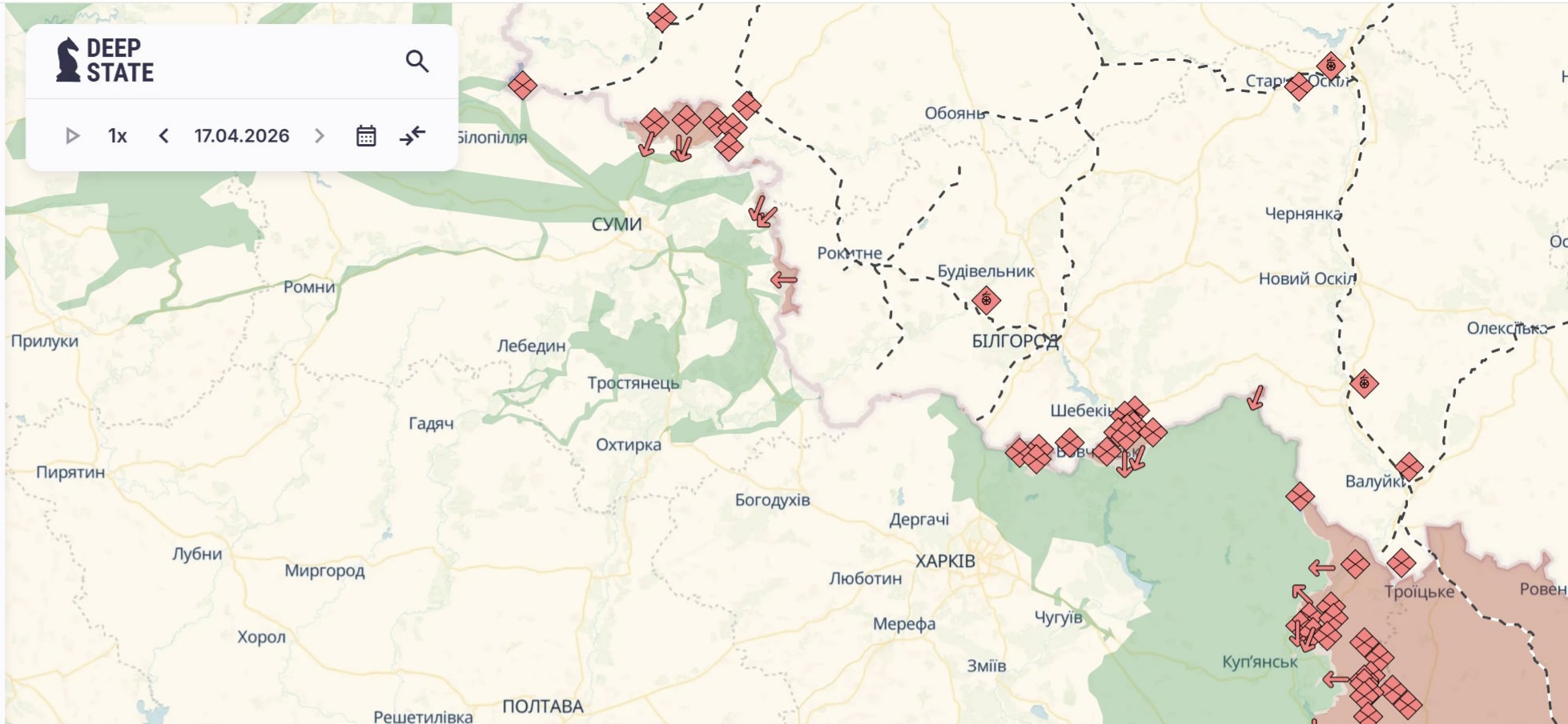 Орієнтовна карта бойових дій станом на 17 квітня о 15:18 / DeepStateMap