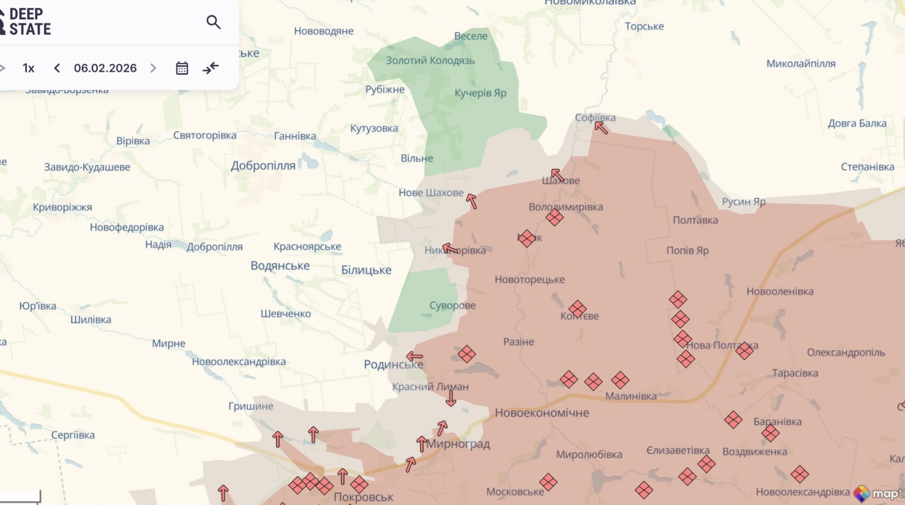 Ориентировочная карта боевых действий на 6 февраля в 22:54/DeepStateMap Ориентировочная карта боевых действий на 6 февраля в 22:54/DeepStateMap