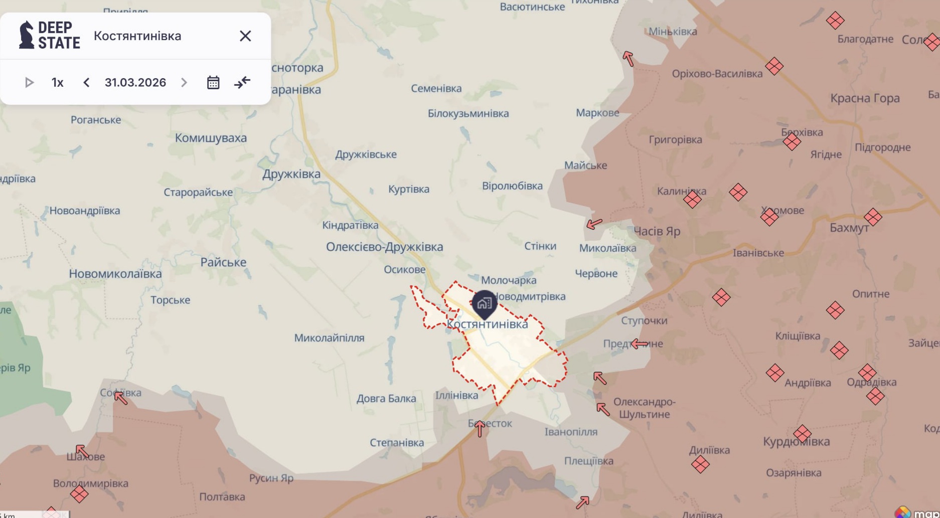 Ориентировочная карта боевых действий на 31 марта в 22:32/DeepStateMap