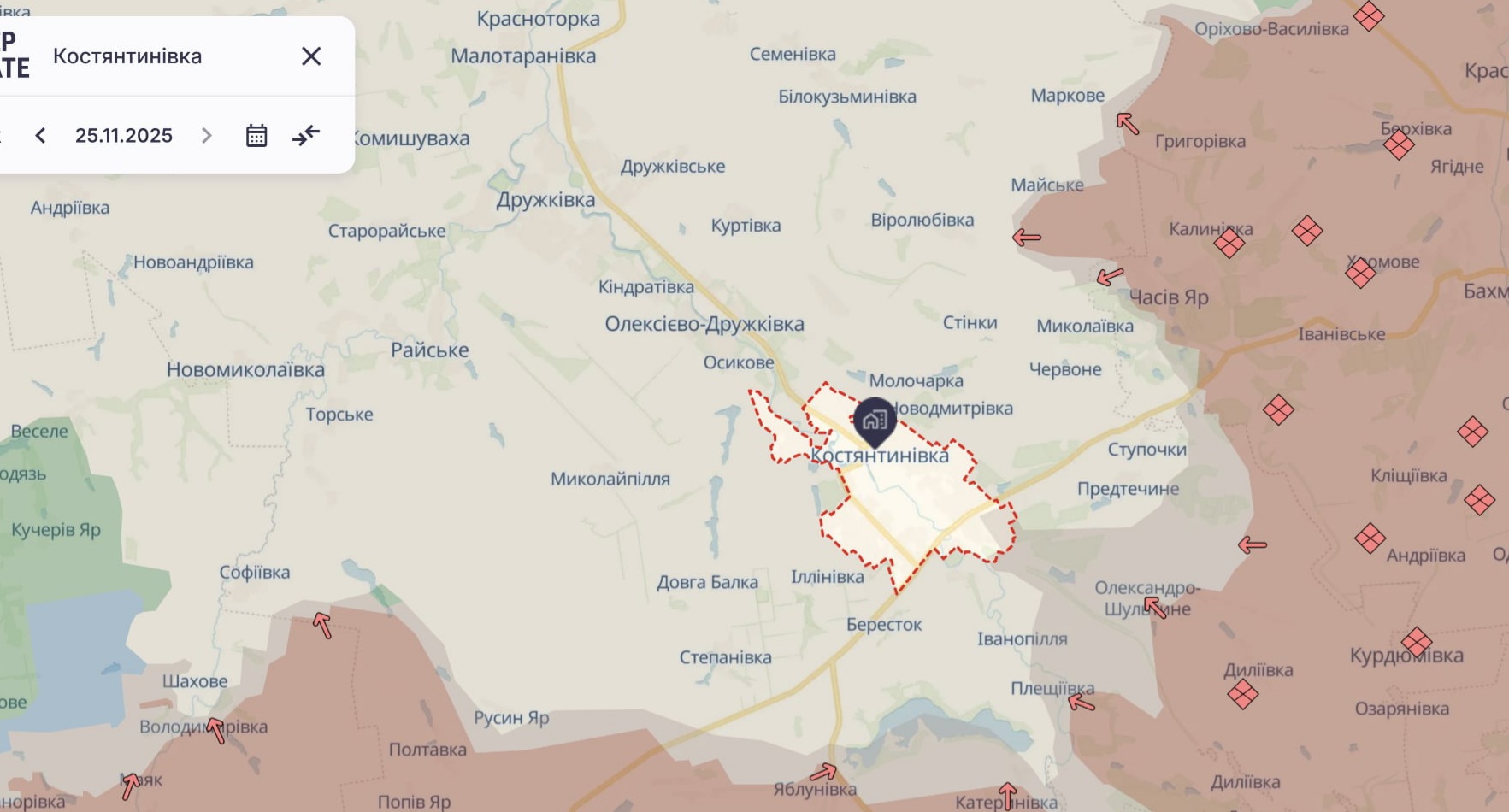 Ориентировочная карта боевых действий на 25 ноября в 23:33/DeepStateMap