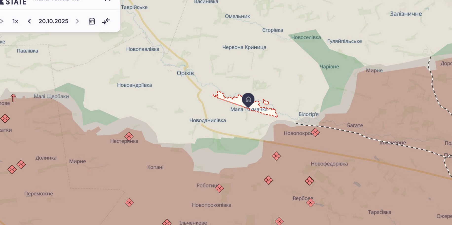 Орієнтовна карта бойових дій станом на 21 жовтня о 14:10 / DeepStateMap