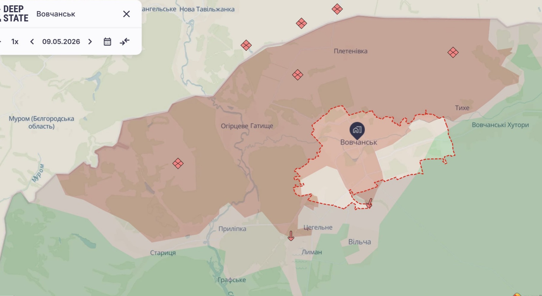 Орієнтовна карта бойових дій станом на 10 травня о 22:32 / DeepStateMap Орієнтовна карта бойових дій станом на 10 травня о 22:32 / DeepStateMap