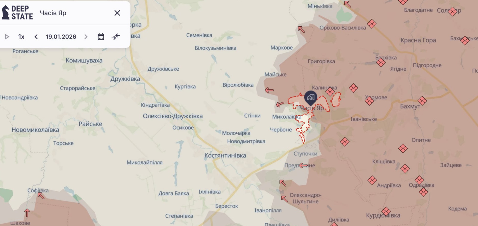 Орієнтовна карта бойових дій на 19 січня о 22:59/DeepStateMap