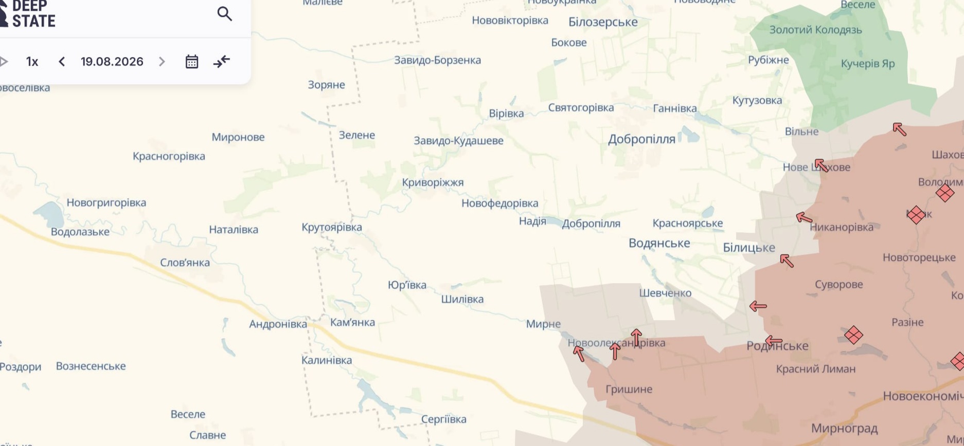 Орієнтовна карта бойових дій на 19 серпня о 17:12/DeepStateMap