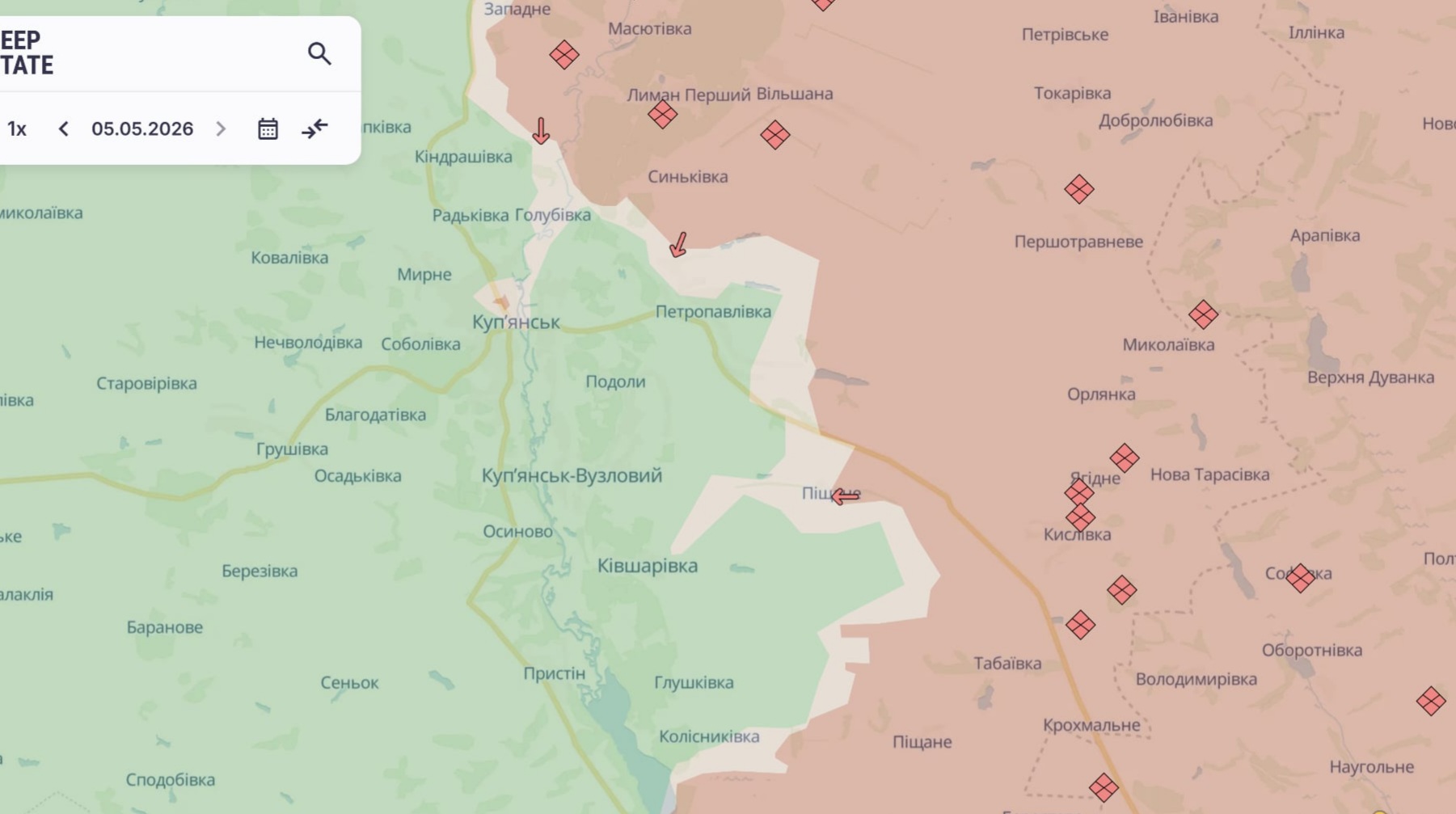 Орієнтовна карта бойових дій на 5 травня о 22:02/DeepStateMap