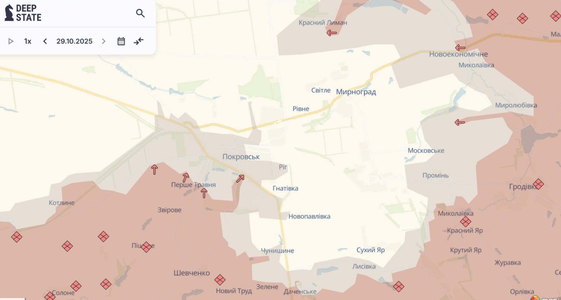 Орієнтовна карта бойових дій станом на 30 жовтня о 14:21/DeepStateMap