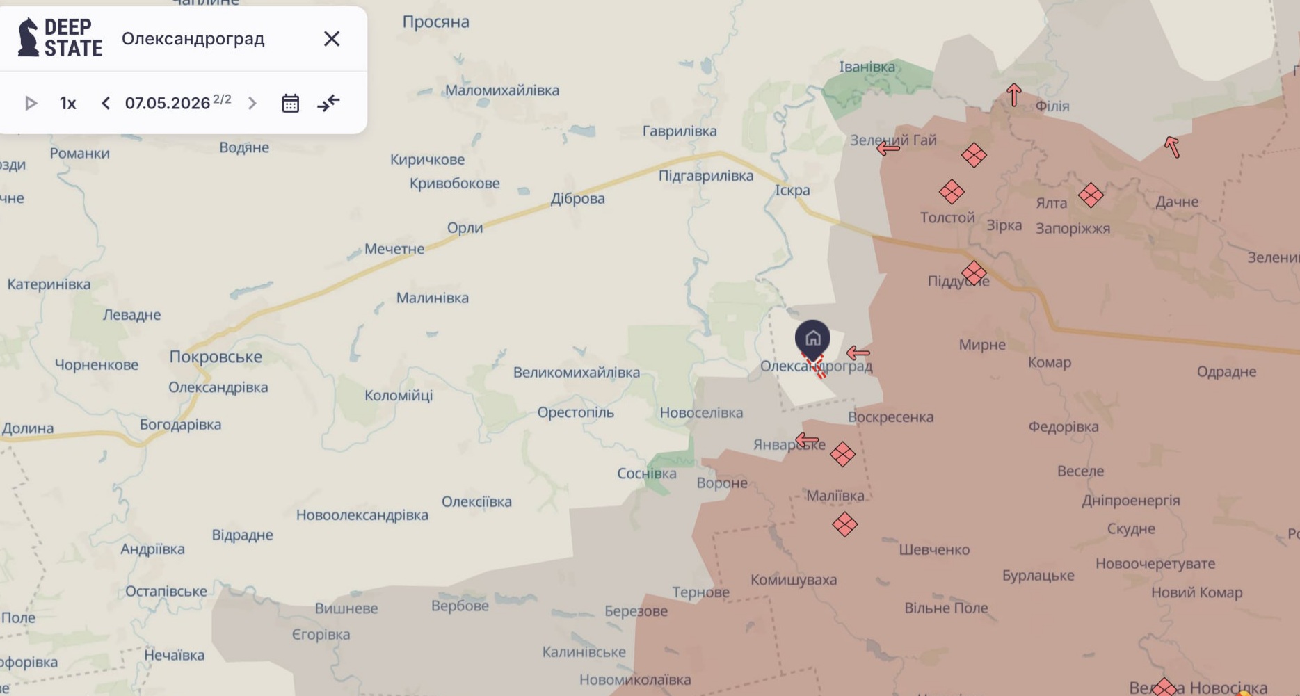 Ориентировочная карта боевых действий на 7 мая в 23:47/DeepStateMap Ориентировочная карта боевых действий на 7 мая в 23:47/DeepStateMap