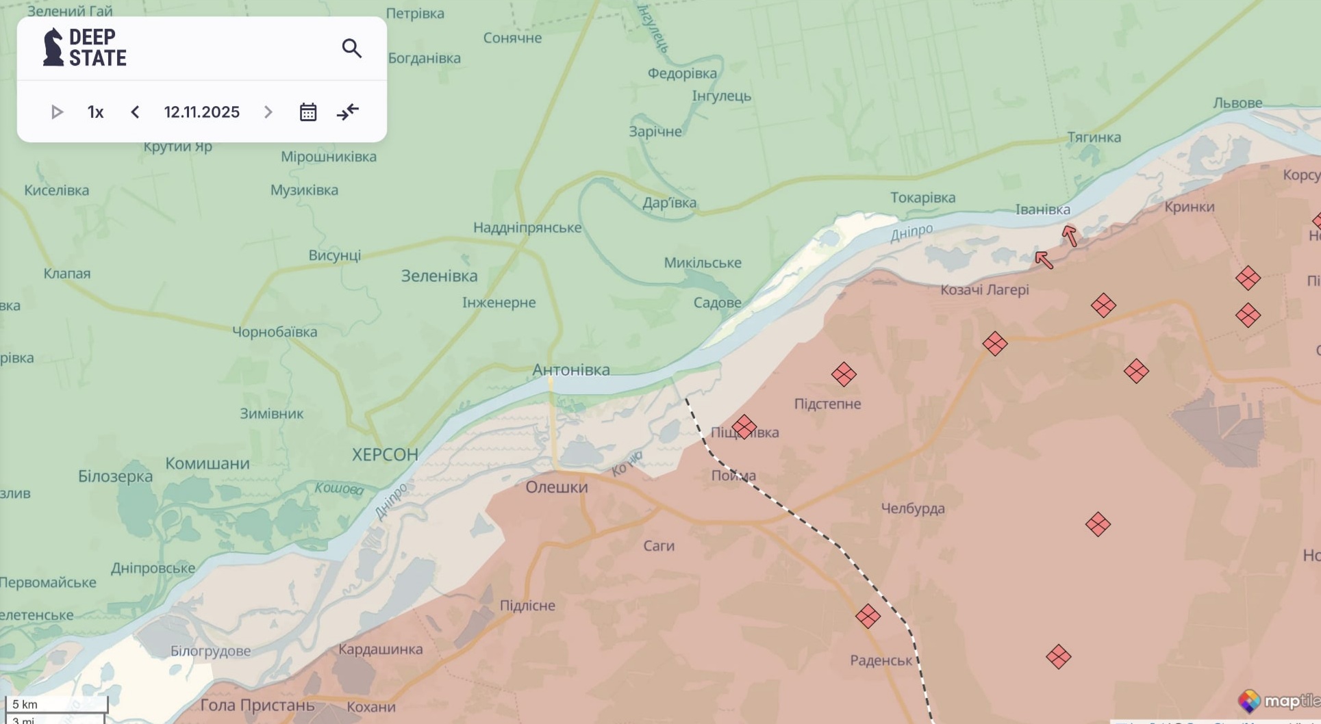 Орієнтовна карта бойових дій станом на 12 листопада о 21:36 / DeepStateMap