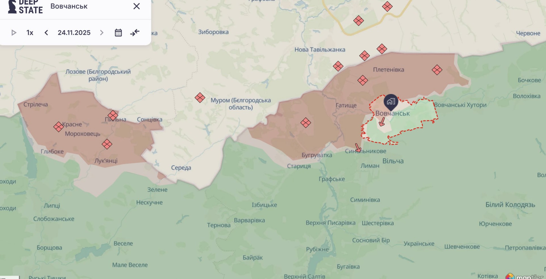 Орієнтовна карта бойових дій станом на 25 листопада о 23:33 / DeepStateMap